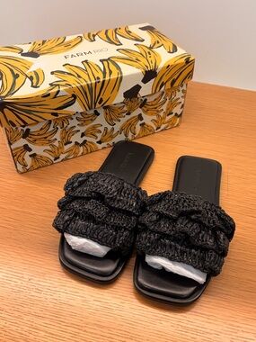 FARM Rio Black Crochet Ruffle Slide Sandal Size 7